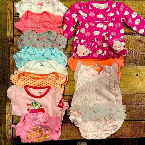 Other - 0-6 months baby girl T-shirts and pajama. 11 pieces, 1/2 NWT.  0-3, 3-6 and 6mo.